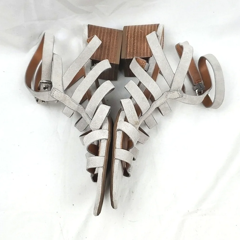 Franco Sarto Finesse Cage Sandal Heel‎ Gray Suede